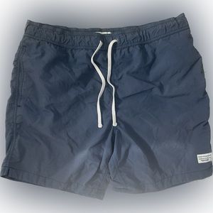 Modern Amusement Grey Blue Tie Up Swim Trunks Board Shorts with Pockets Size M